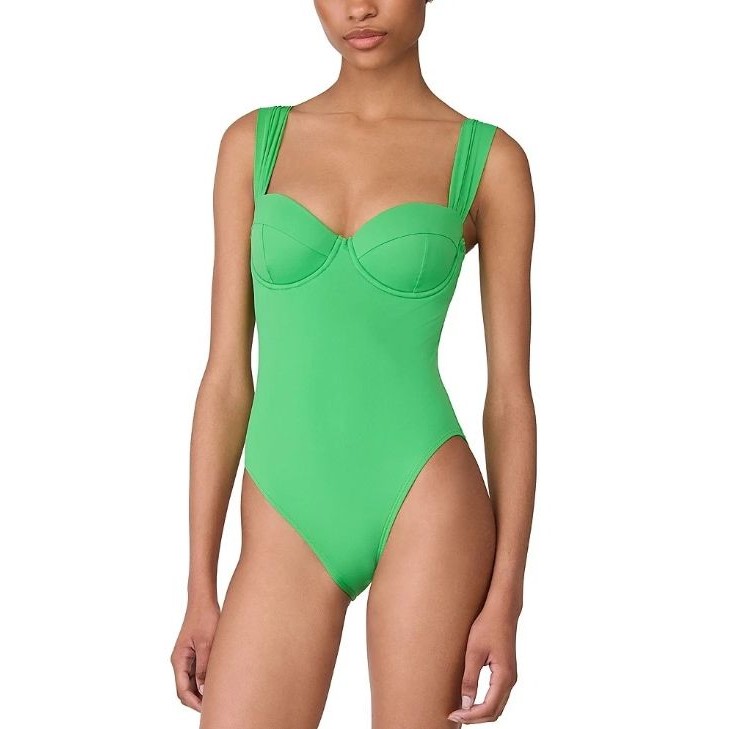 Kate Spade Shirred Strap Underwire One-Piece Swimsuit Fern Moss Size L 18245